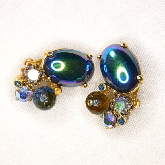 Schiaparelli Faux Cabochon and Rhinestone Earrings - Picture 2 of 9